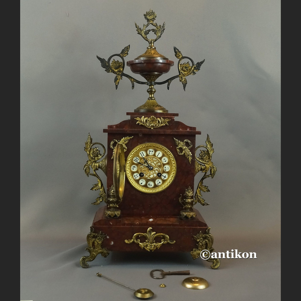Zegar francuski z bordowego marmuru Mougin XIX w antyki Zegar francuski z bordowego marmuru Mougin XIX w antyki