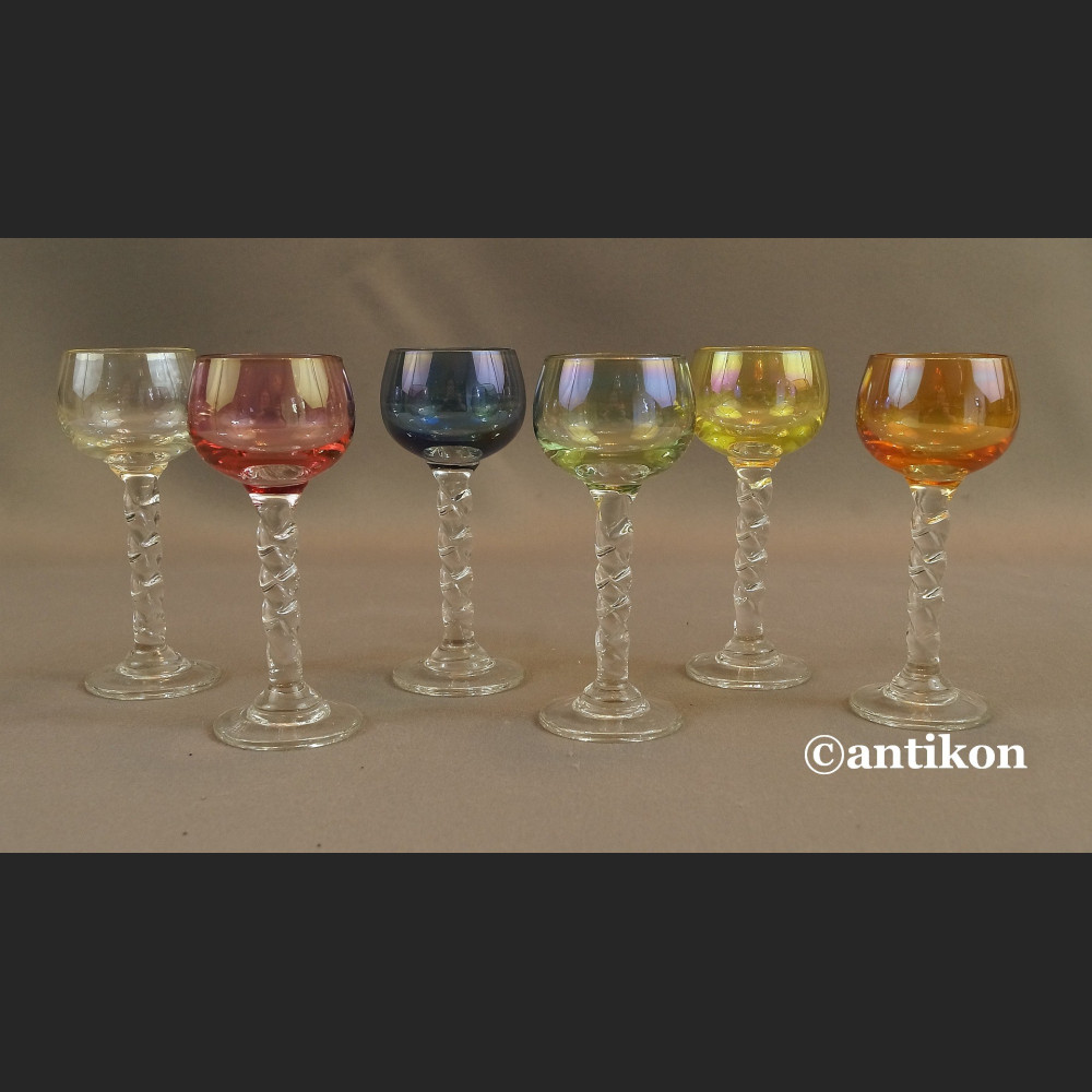 Kieliszki do likieru iryzowane luksusowy komplet stare szkło 