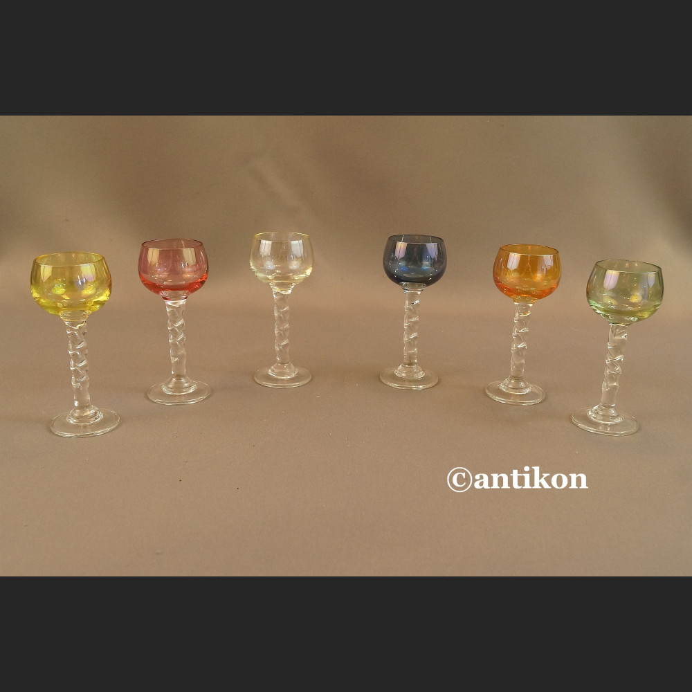 Kieliszki do likieru iryzowane luksusowy komplet stare szkło 