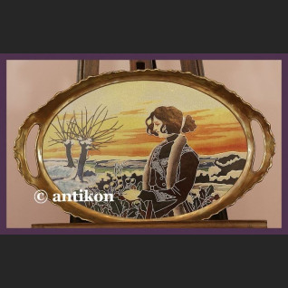 WSPANIAŁA OGROMNA TACA Z BRĄZEM SECESJA