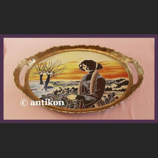 WSPANIAŁA OGROMNA TACA Z BRĄZEM SECESJA