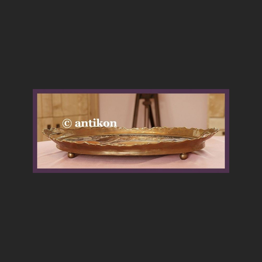 WSPANIAŁA OGROMNA TACA Z BRĄZEM SECESJA