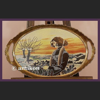 WSPANIAŁA OGROMNA TACA Z BRĄZEM SECESJA