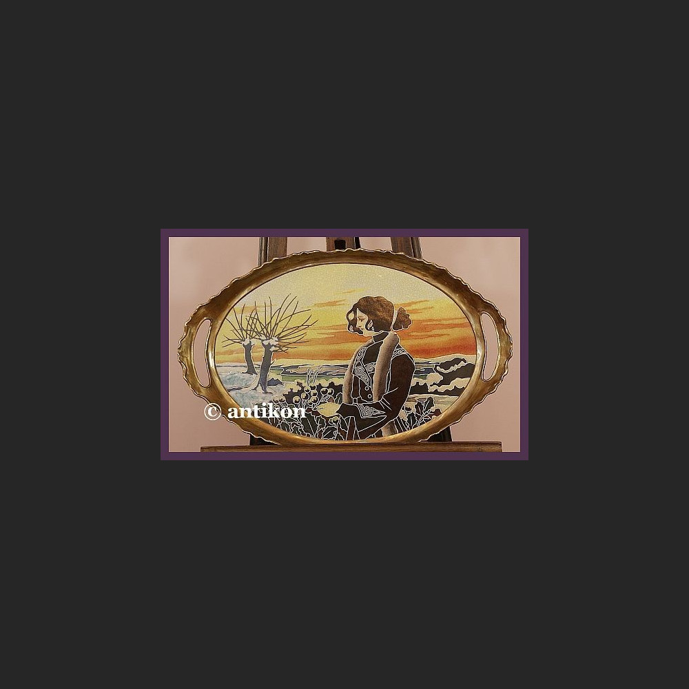 WSPANIAŁA OGROMNA TACA Z BRĄZEM SECESJA