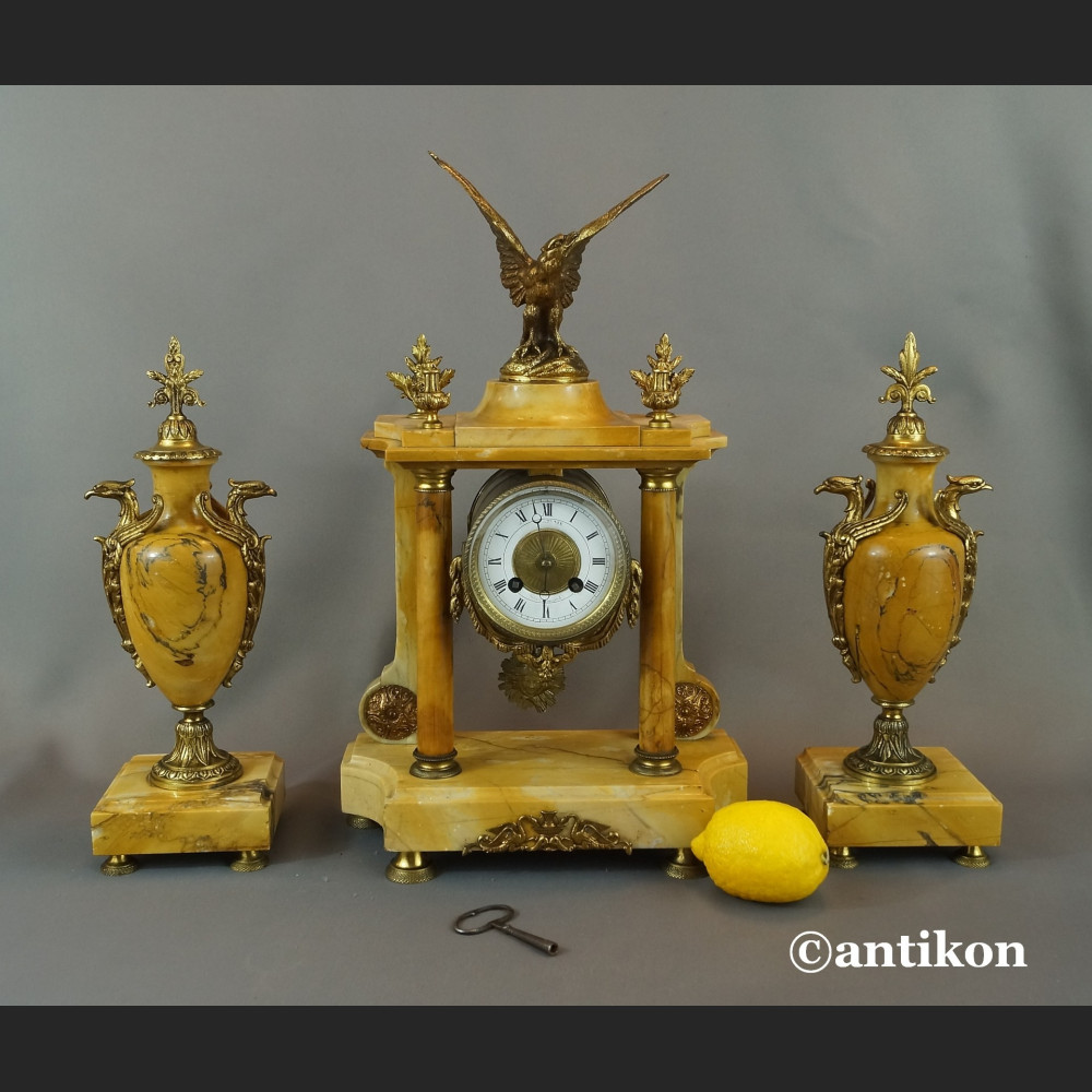 Zegar antyk kominkowy marmurowy z orłem 