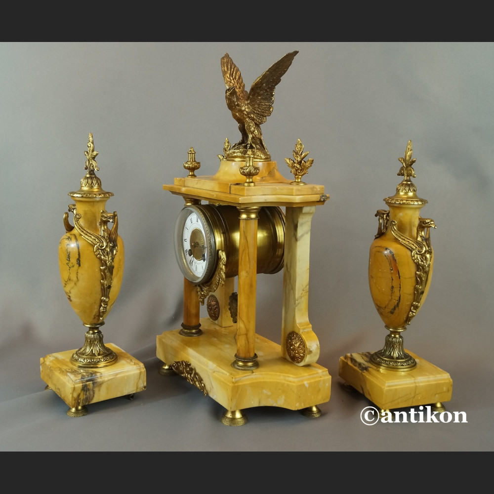 Zegar antyk kominkowy marmurowy z orłem 