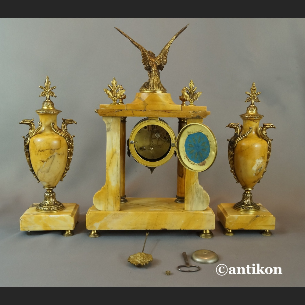 Zegar antyk kominkowy marmurowy z orłem 