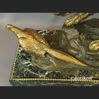 Zegar myśliwski kominkowy antyk  Polowanie 