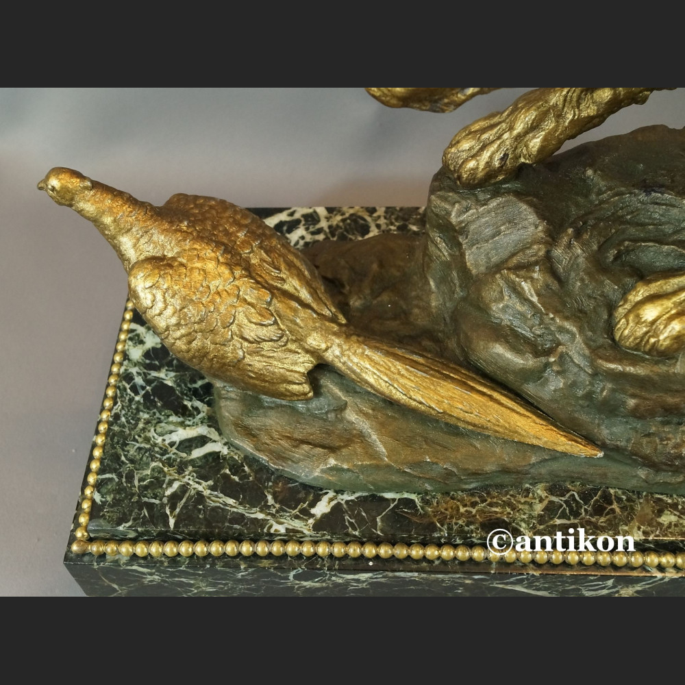 Zegar myśliwski kominkowy antyk  Polowanie 