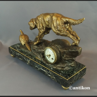 Zegar myśliwski kominkowy antyk  Polowanie 