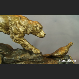 Zegar myśliwski kominkowy antyk  Polowanie 