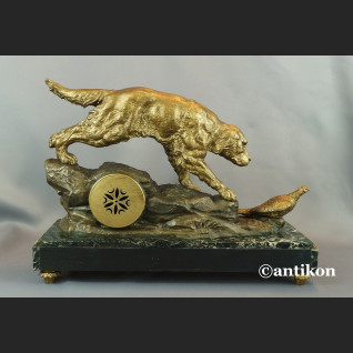 Zegar myśliwski kominkowy antyk  Polowanie 