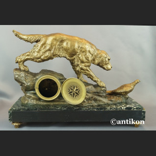 Zegar myśliwski kominkowy antyk  Polowanie 