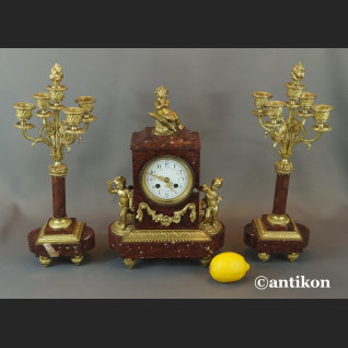 Barokowy zegar antyk z kandelabrami i aniołkami  Barokowy zegar antyk z kandelabrami i aniołkami