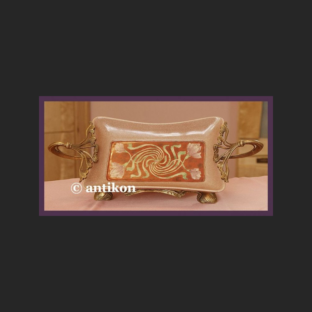 ZACHWYCAJĄCA SECESYJNA PATERA Z BRĄZEM