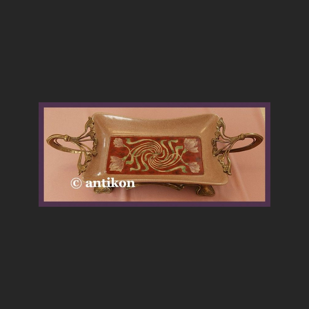 ZACHWYCAJĄCA SECESYJNA PATERA Z BRĄZEM