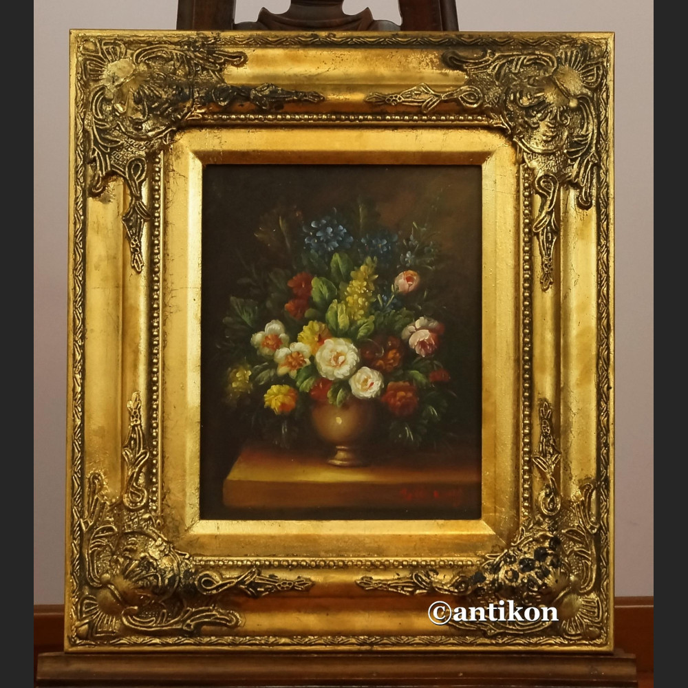 Kwiaty obraz w złotej barokowej ramie 