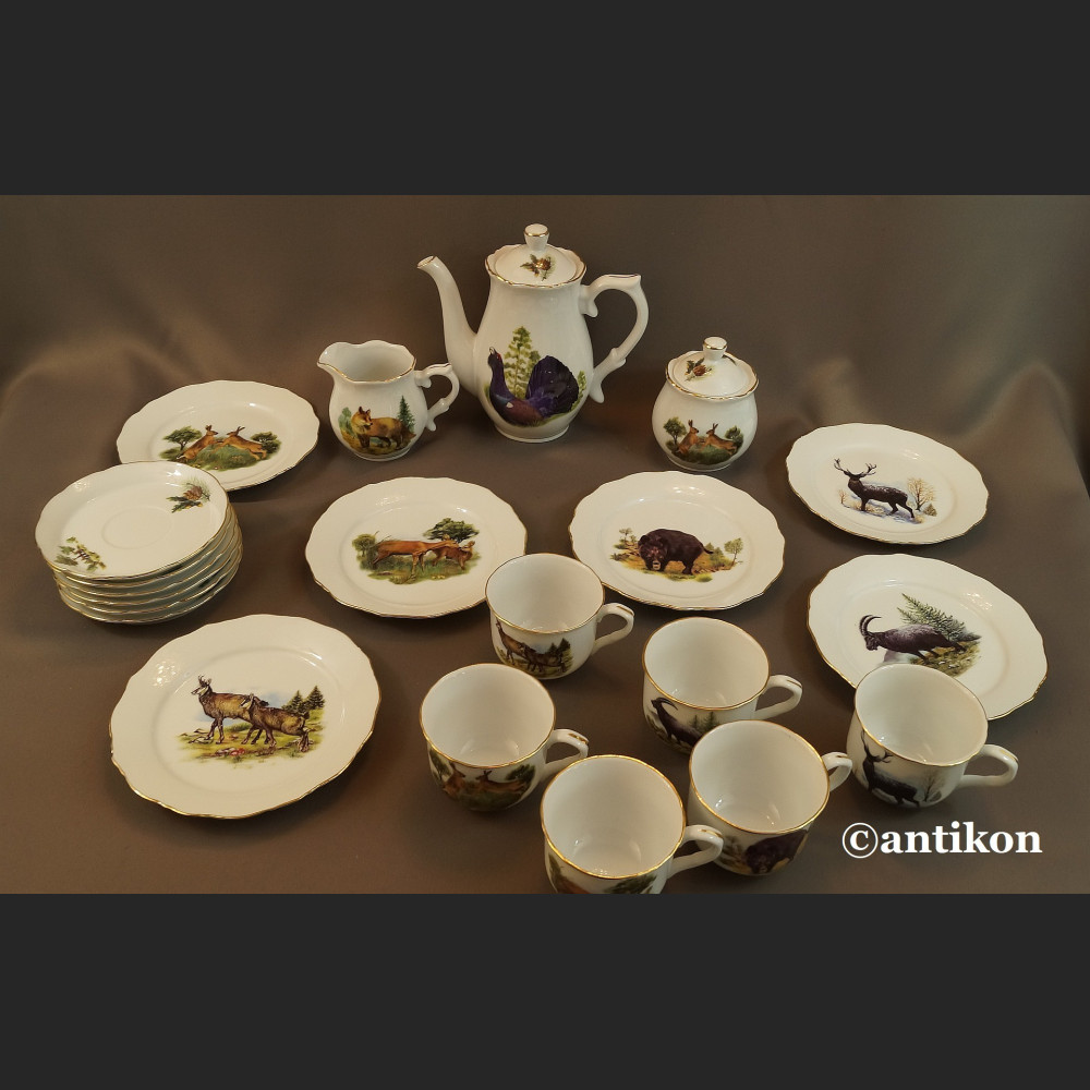 Serwis myśliwski kawowy z niemieckiej porcelany