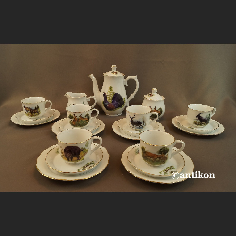Serwis myśliwski kawowy z niemieckiej porcelany