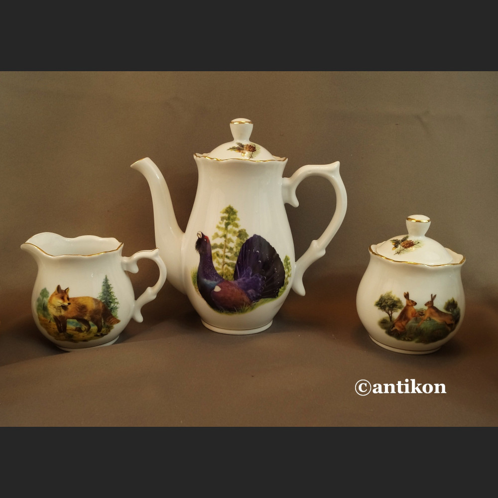 Serwis myśliwski kawowy z niemieckiej porcelany