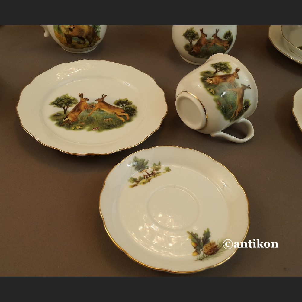 Serwis myśliwski kawowy z niemieckiej porcelany
