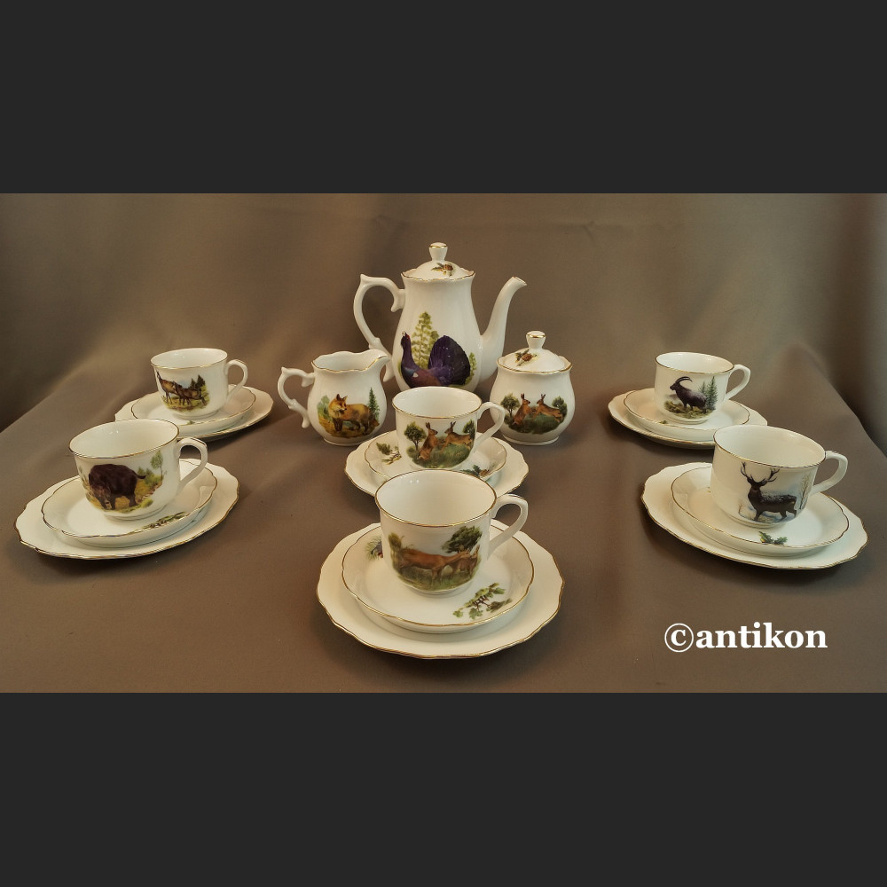 Serwis myśliwski kawowy z niemieckiej porcelany