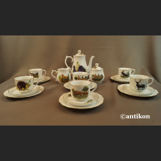 Serwis myśliwski kawowy z niemieckiej porcelany