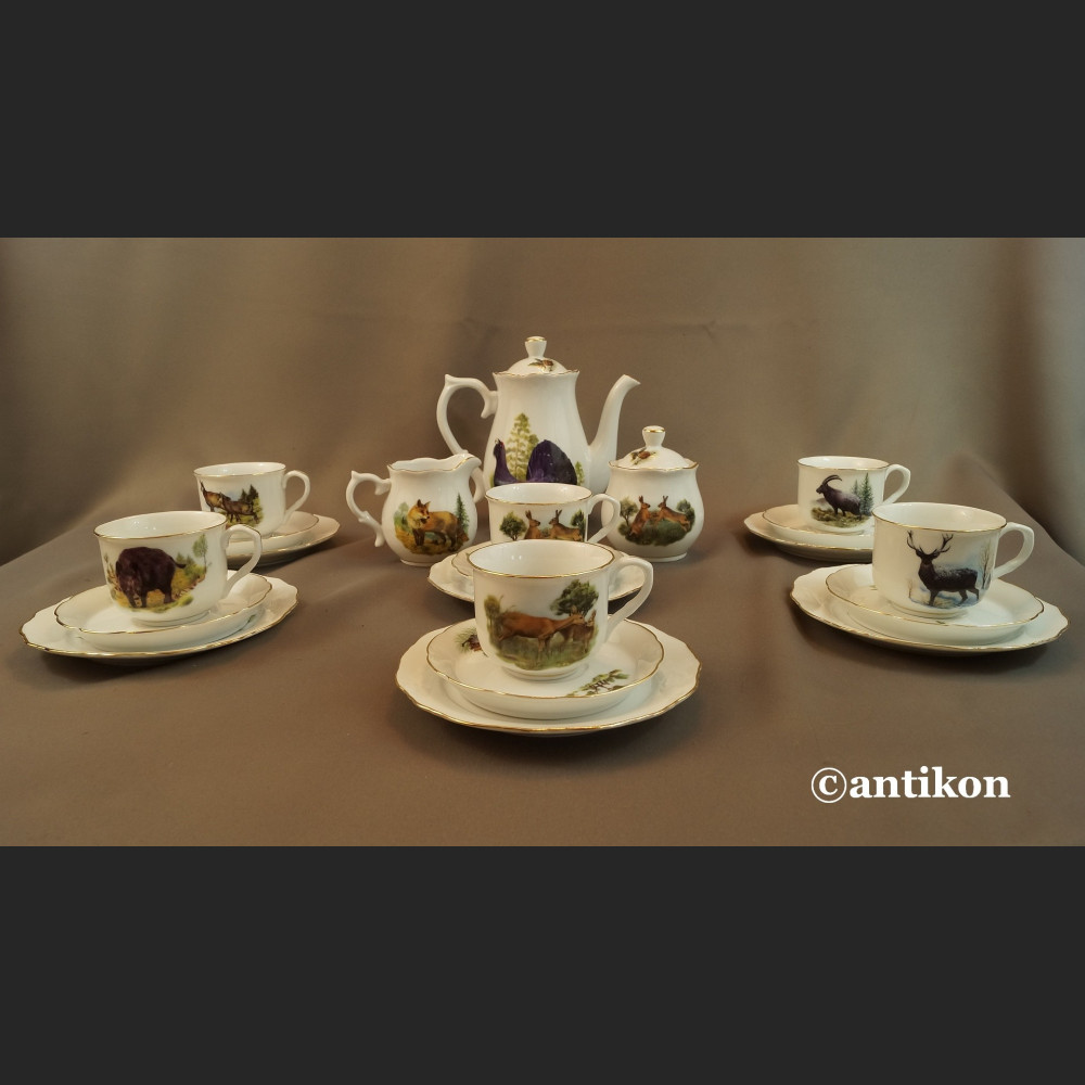 Serwis myśliwski kawowy z niemieckiej porcelany