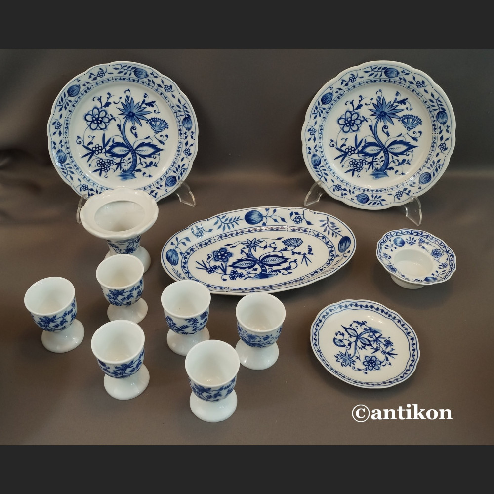 Serwis cebulowy śniadaniowy z kieliszkami