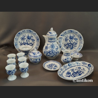 Serwis cebulowy śniadaniowy z kieliszkami