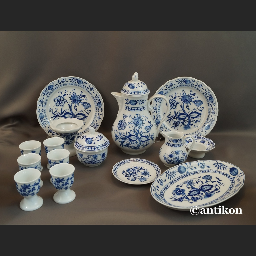 Serwis cebulowy śniadaniowy z kieliszkami