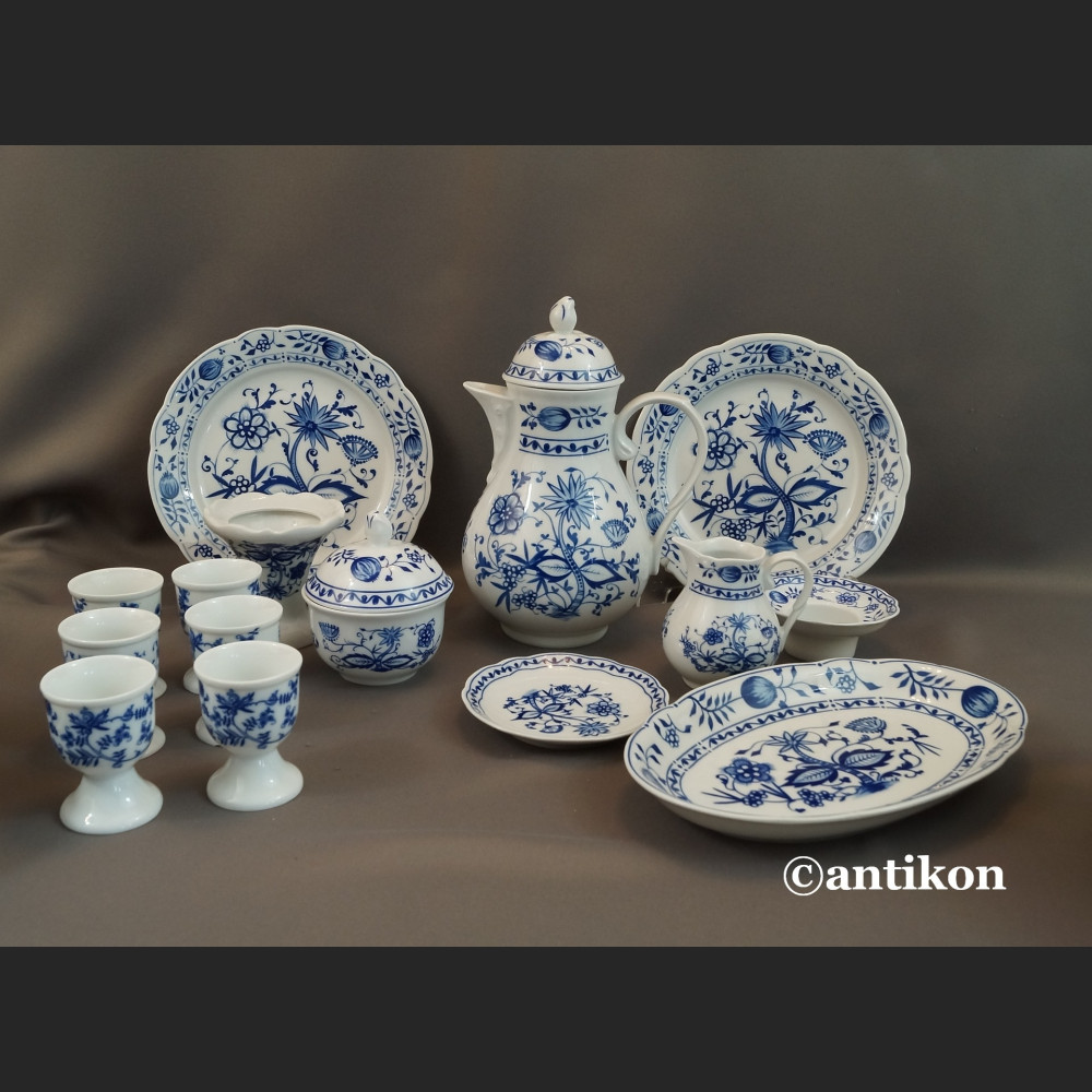 Serwis cebulowy śniadaniowy z kieliszkami