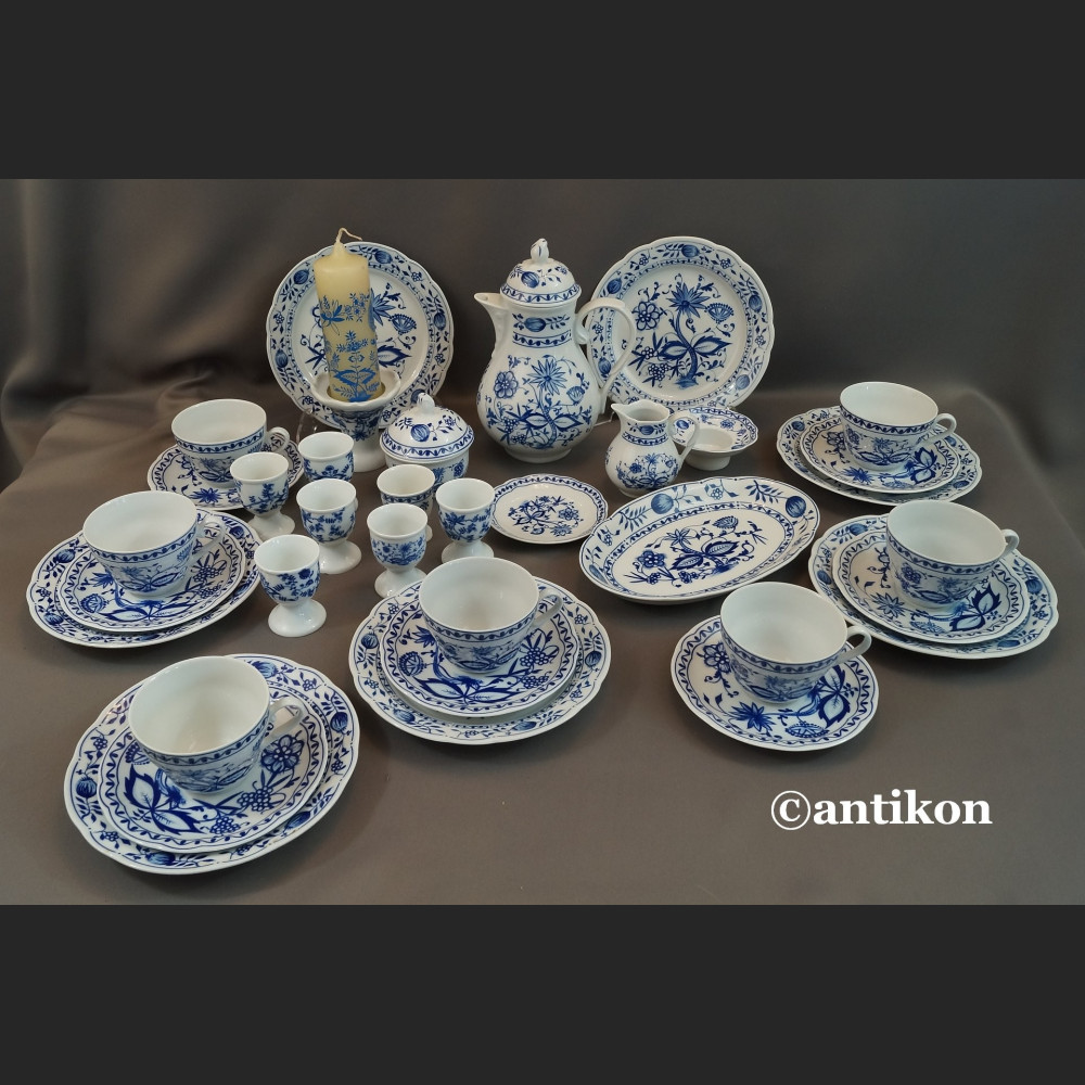 Serwis cebulowy śniadaniowy z kieliszkami