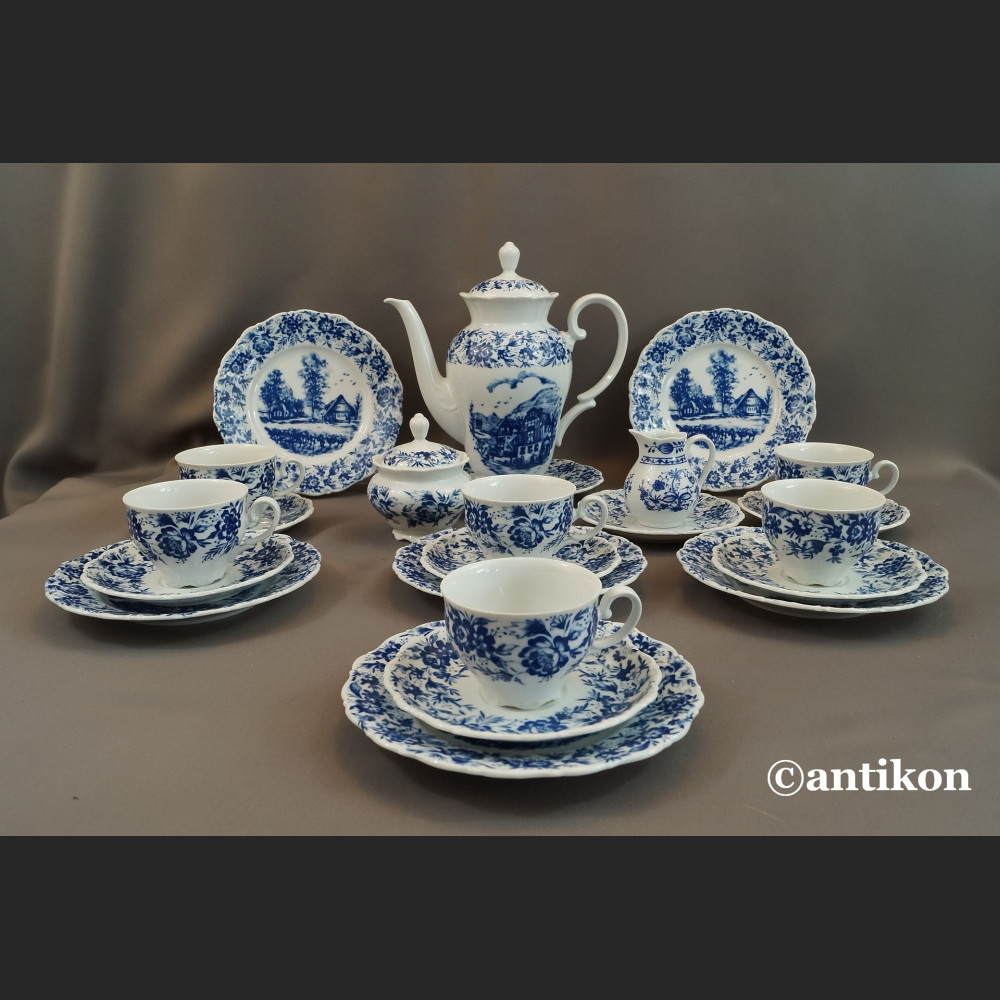 Bawarski serwis kobaltowy ze scenkami 