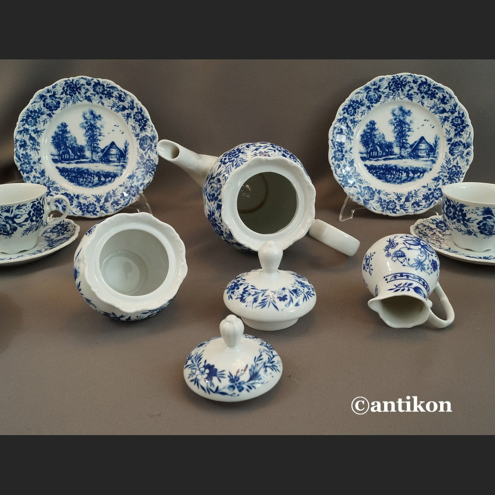 Bawarski serwis kobaltowy ze scenkami 