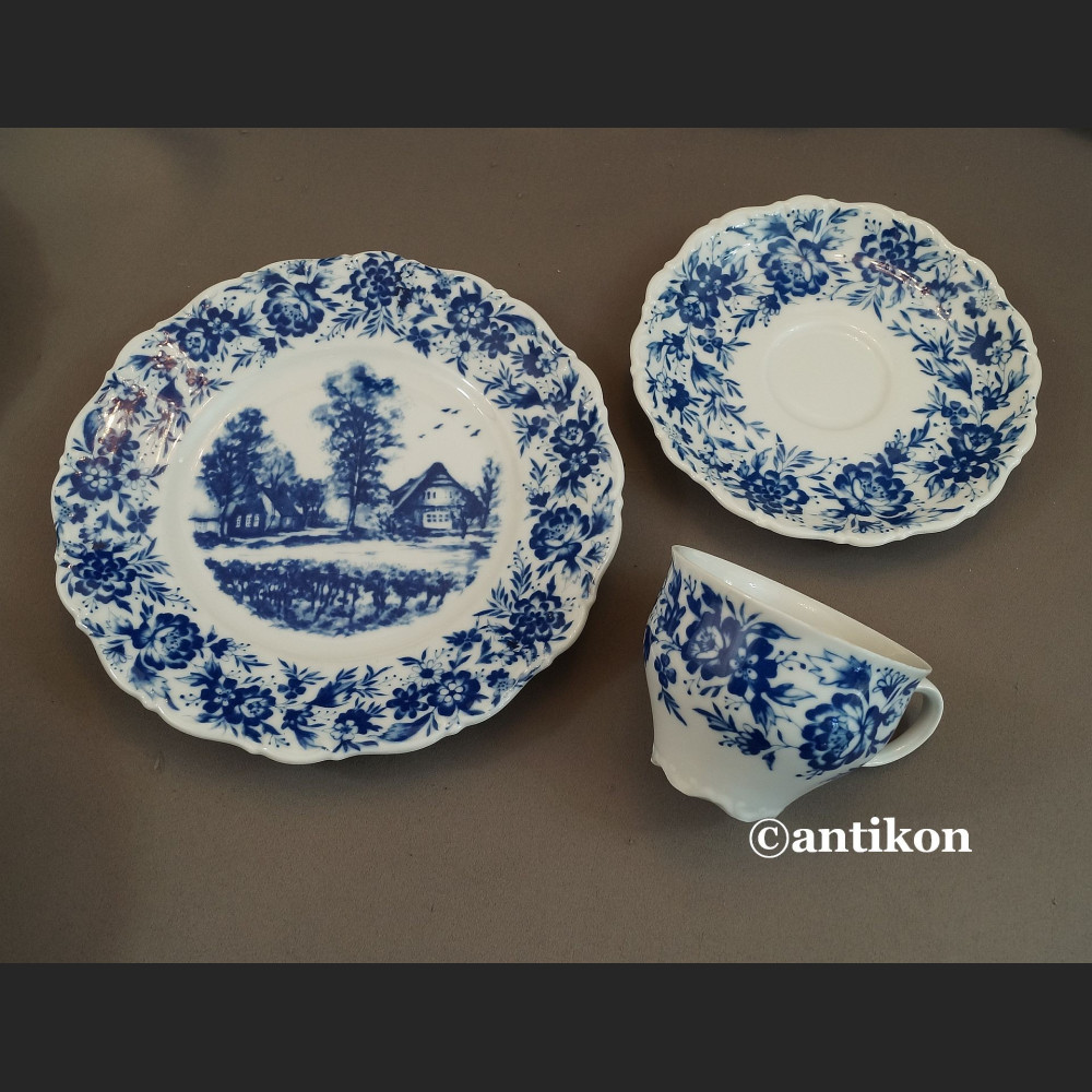 Bawarski serwis kobaltowy ze scenkami 