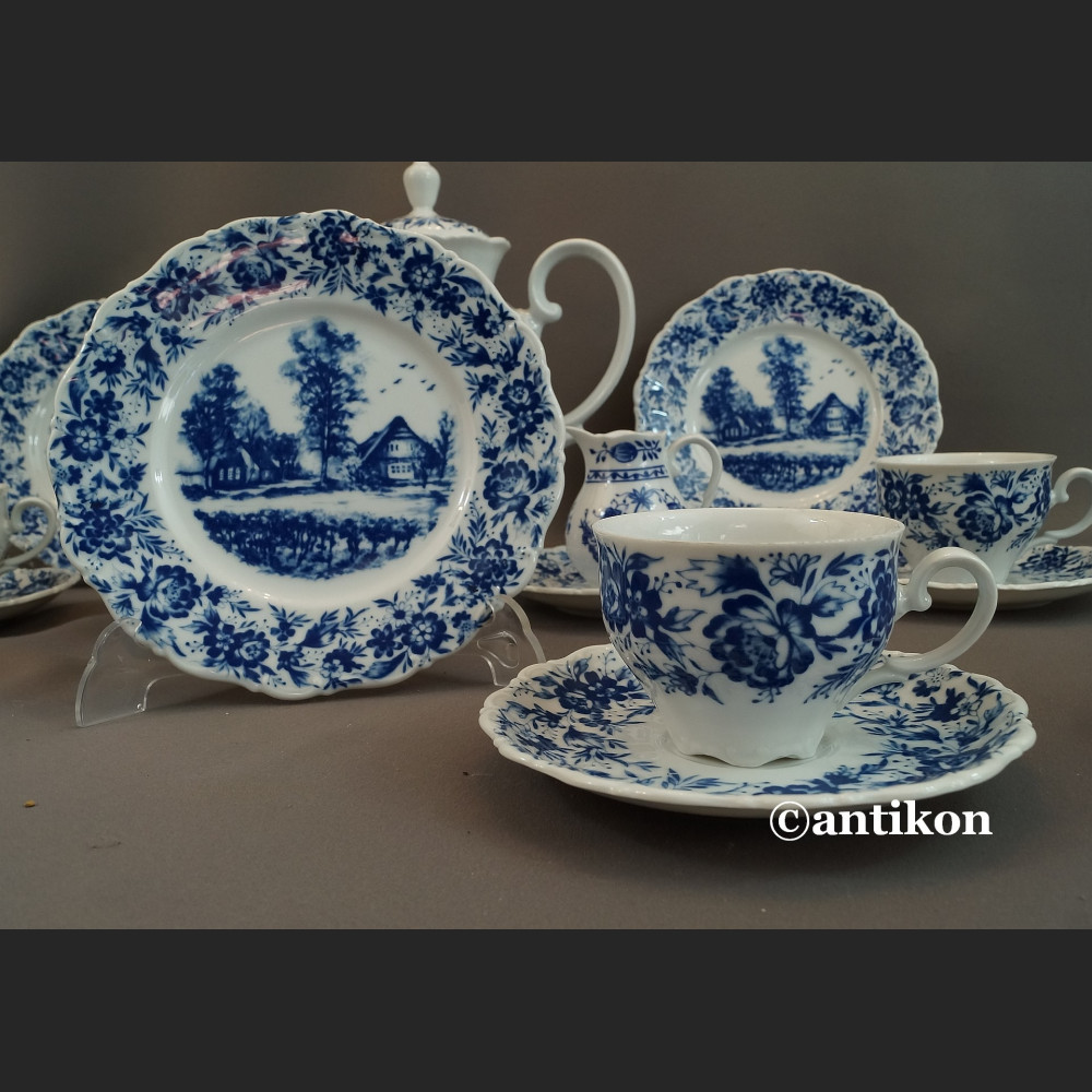 Bawarski serwis kobaltowy ze scenkami 