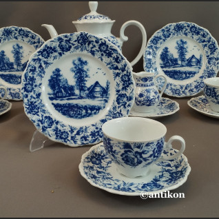 Bawarski serwis kobaltowy ze scenkami 
