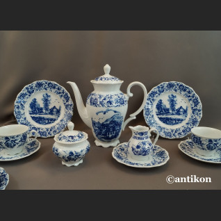 Bawarski serwis kobaltowy ze scenkami 