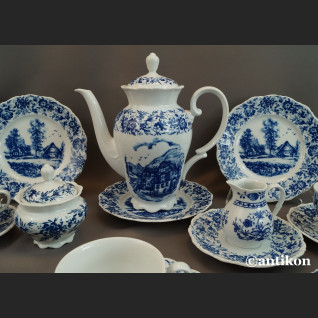 Bawarski serwis kobaltowy ze scenkami 