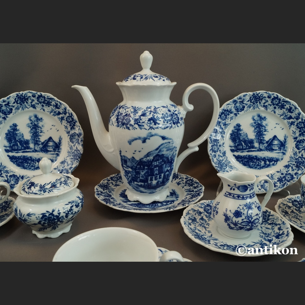 Bawarski serwis kobaltowy ze scenkami 