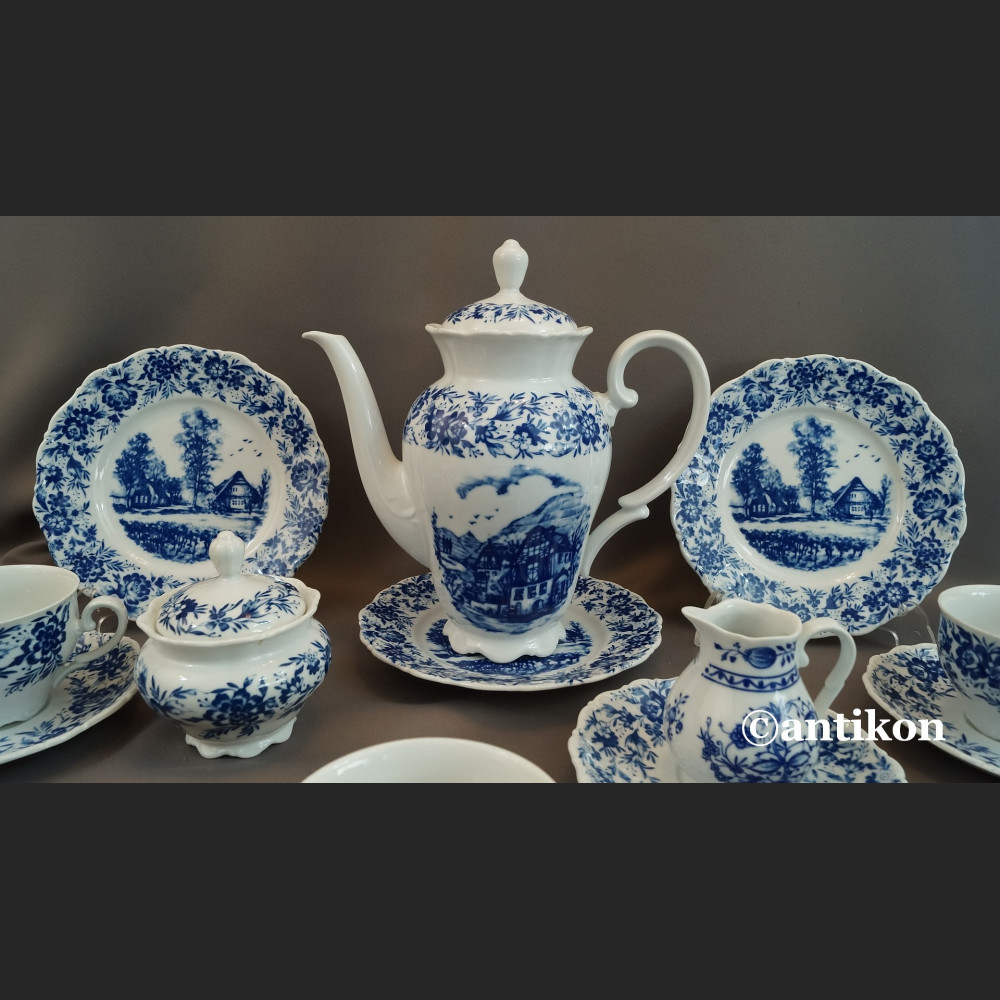 Bawarski serwis kobaltowy ze scenkami 