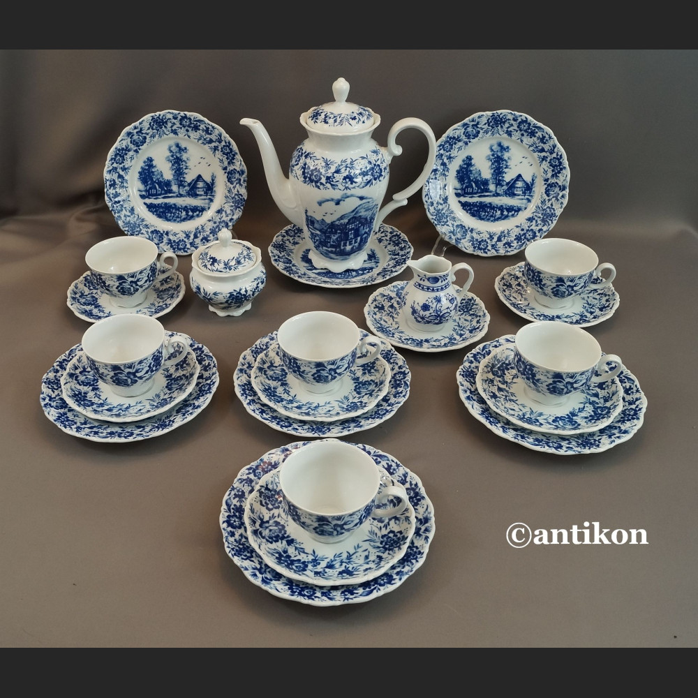 Bawarski serwis kobaltowy ze scenkami 