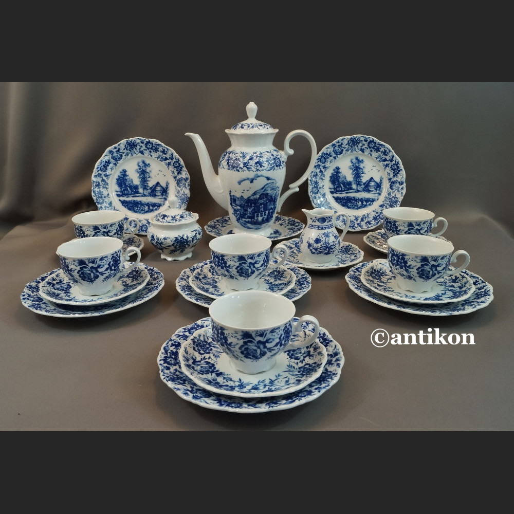 Bawarski serwis kobaltowy ze scenkami 