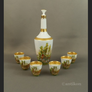 Myśliwska karafka z porcelany Francja antyki  Myśliwska karafka z porcelany Francja antyki
