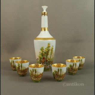 Myśliwska karafka z porcelany Francja antyki  Myśliwska karafka z porcelany Francja antyki