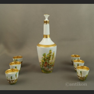 Myśliwska karafka z porcelany Francja antyki  Myśliwska karafka z porcelany Francja antyki