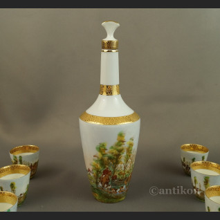 Myśliwska karafka z porcelany Francja antyki  Myśliwska karafka z porcelany Francja antyki