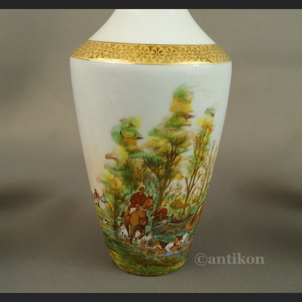 Myśliwska karafka z porcelany Francja antyki  Myśliwska karafka z porcelany Francja antyki