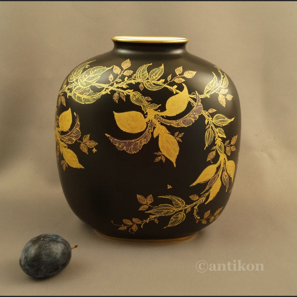 Ręcznie malowany wazon Rosenthal czarno złoty Ręcznie malowany wazon Rosenthal czarno złoty